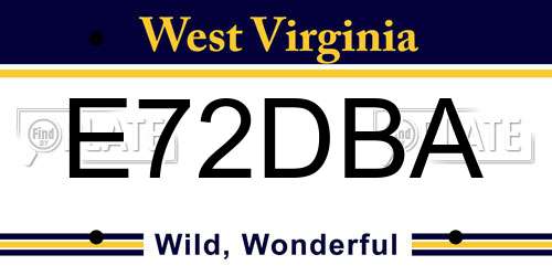 E72DBA West Virginia License Plate