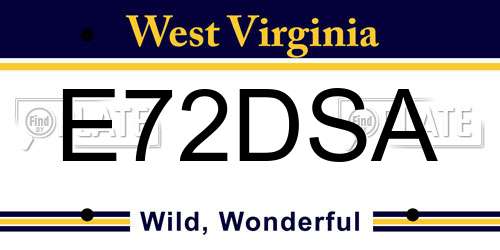 E72DSA West Virginia License Plate