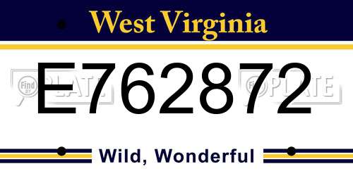 E762872 West Virginia License Plate