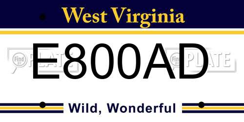 E800AD West Virginia License Plate