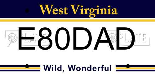 E80DAD West Virginia License Plate