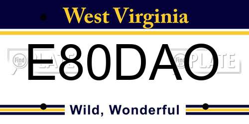 E80DAO West Virginia License Plate
