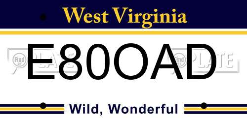 E80OAD West Virginia License Plate