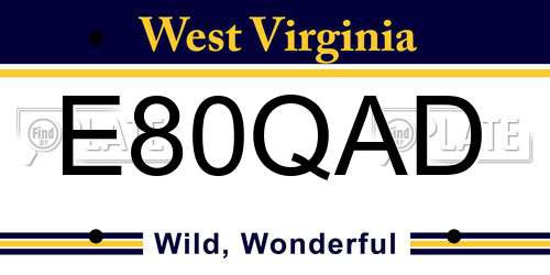 E80QAD West Virginia License Plate