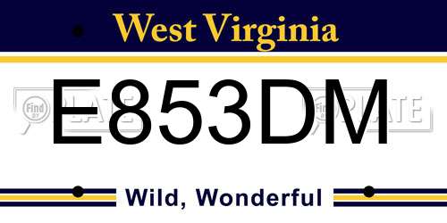 E853DM West Virginia License Plate