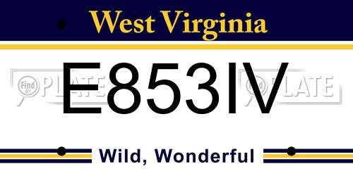 E853IV West Virginia License Plate