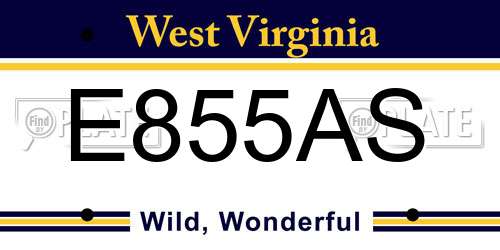 E855AS West Virginia License Plate