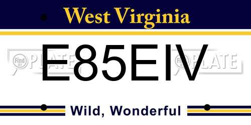 E85EIV West Virginia License Plate
