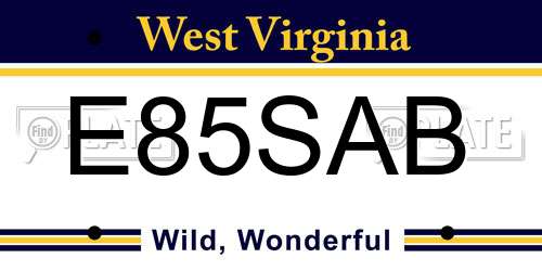 E85SAB West Virginia License Plate