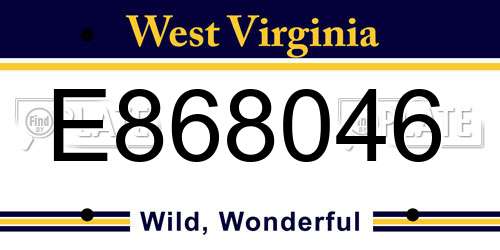 E868046 West Virginia License Plate