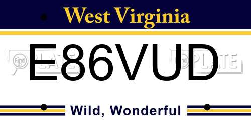 E86VUD West Virginia License Plate