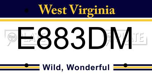 E883DM West Virginia License Plate