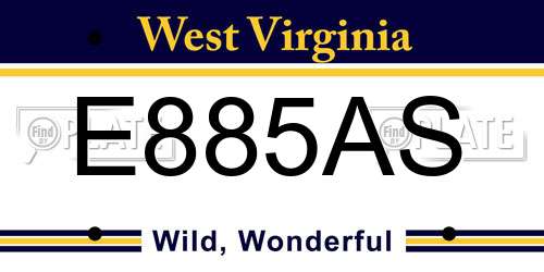 E885AS West Virginia License Plate