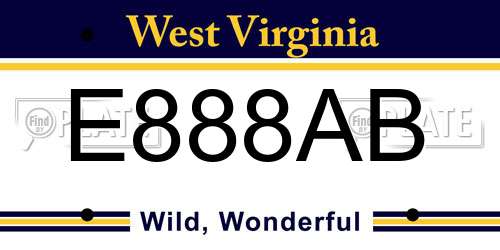 E888AB West Virginia License Plate