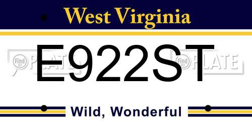 E922ST West Virginia License Plate