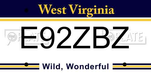 E92ZBZ West Virginia License Plate