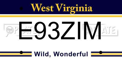 E93ZIM West Virginia License Plate