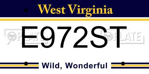 E972ST West Virginia License Plate