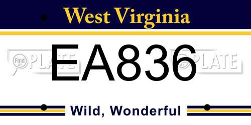 EA836 West Virginia License Plate
