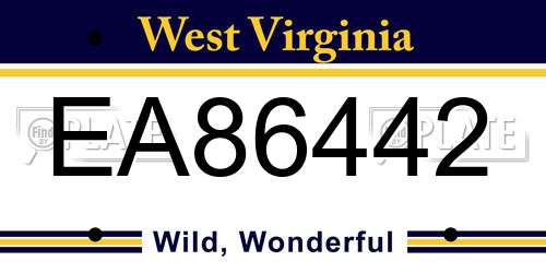 EA86442 West Virginia License Plate