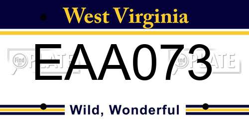 EAA073 West Virginia License Plate