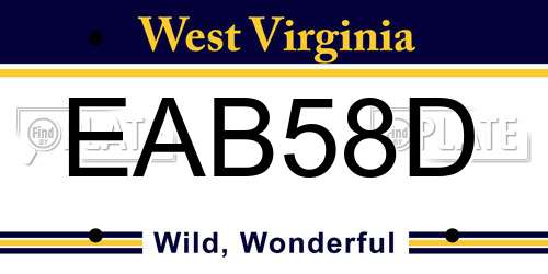 EAB58D West Virginia License Plate