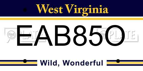 EAB85O West Virginia License Plate