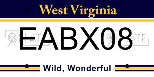 EABX08 West Virginia License Plate