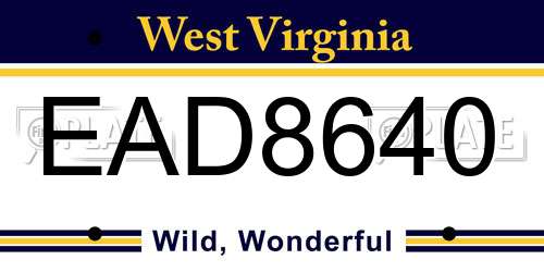 EAD8640 West Virginia License Plate