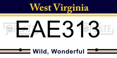 EAE313 West Virginia License Plate