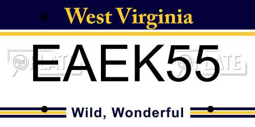 EAEK55 West Virginia License Plate