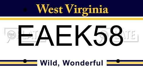 EAEK58 West Virginia License Plate
