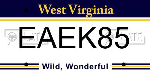 EAEK85 West Virginia License Plate