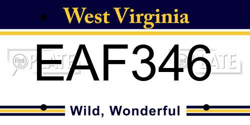 EAF346 West Virginia License Plate