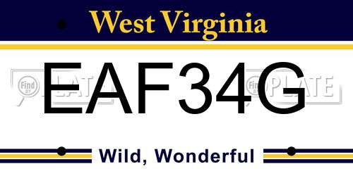 EAF34G West Virginia License Plate