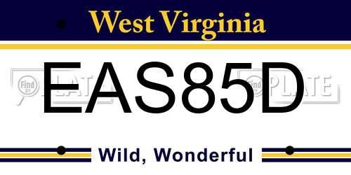 EAS85D West Virginia License Plate