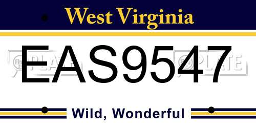 EAS9547 West Virginia License Plate