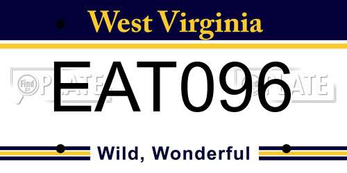 EAT096 West Virginia License Plate