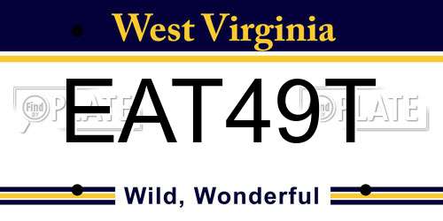 EAT49T West Virginia License Plate
