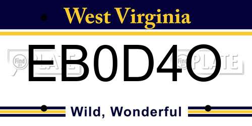 EB0D4O West Virginia License Plate