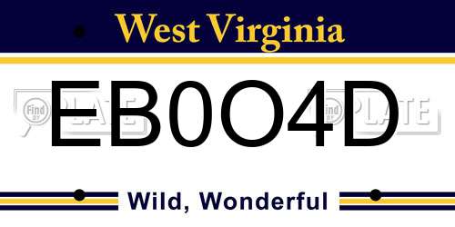 EB0O4D West Virginia License Plate