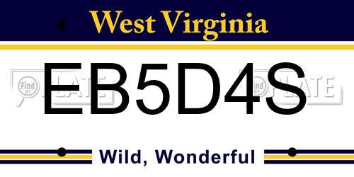 EB5D4S West Virginia License Plate