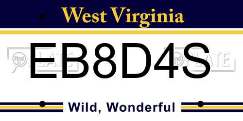 EB8D4S West Virginia License Plate