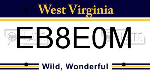 EB8E0M West Virginia License Plate