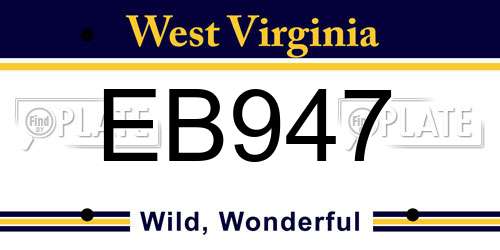EB947 West Virginia License Plate