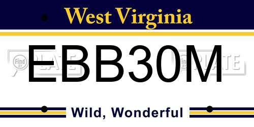 EBB30M West Virginia License Plate