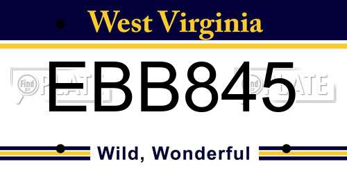 EBB845 West Virginia License Plate
