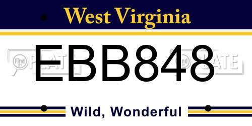 EBB848 West Virginia License Plate