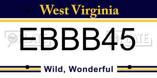 EBBB45 West Virginia License Plate