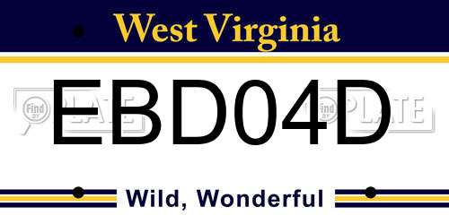 EBD04D West Virginia License Plate